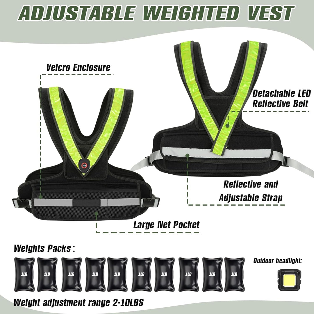 Gewichtsweste für Damen Weighted Vest für Sport und Laufen mit reflektierendem LED Gürtel und Aussen
