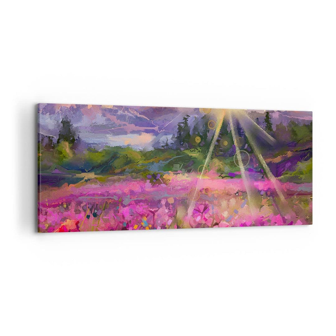 Wandbilder Dekoration Wohnzimmer Berge Blumen Blumen Panorama Bilder auf Leinwand 120x50cm Leinwandb