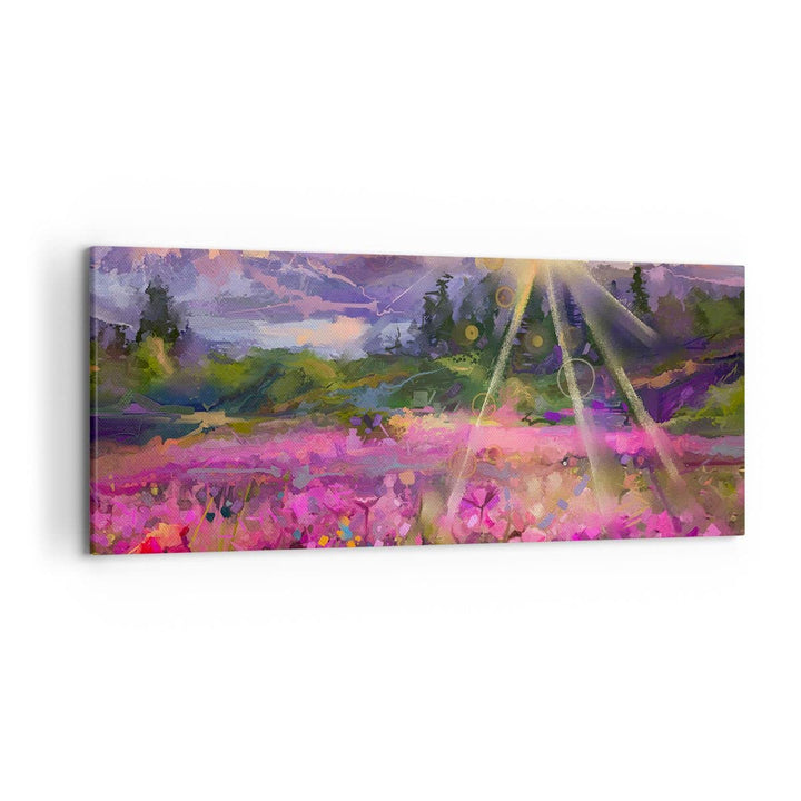 Wandbilder Dekoration Wohnzimmer Berge Blumen Blumen Panorama Bilder auf Leinwand 120x50cm Leinwandb