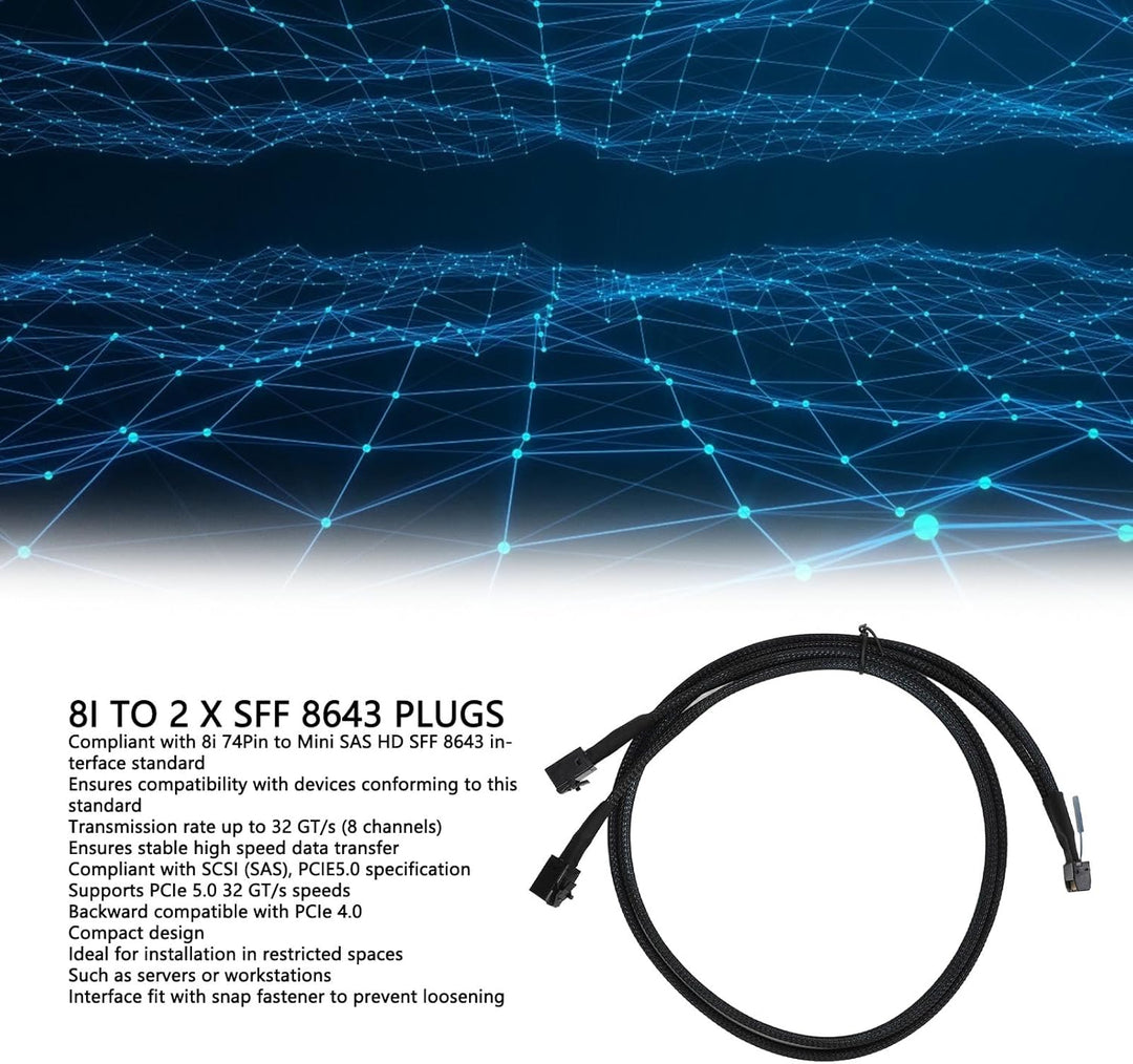 für MCIO 8i zu 2 SFF 8643 Kabel, PCIe 5.0 für Server Data Center 31,5 Zoll, für MCIO X8 zu SAS HD SF