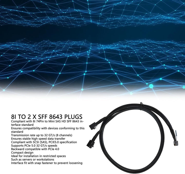 für MCIO 8i zu 2 SFF 8643 Kabel, PCIe 5.0 für Server Data Center 31,5 Zoll, für MCIO X8 zu SAS HD SF