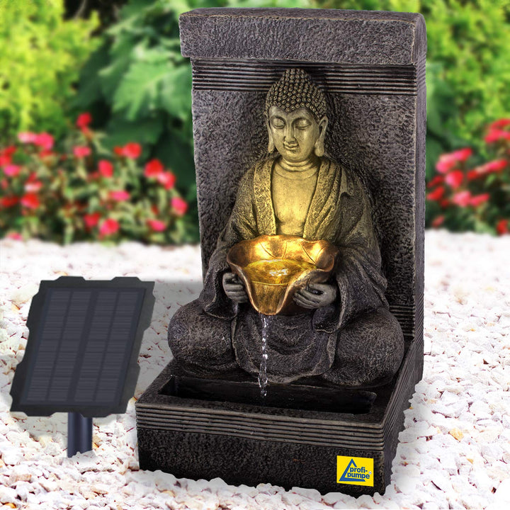 Solar Gartenbrunnen Brunnen Solarbrunnen Zierbrunnen Wasserfall Zen Ruhe-Quelle lichtgrau Gartenleuc