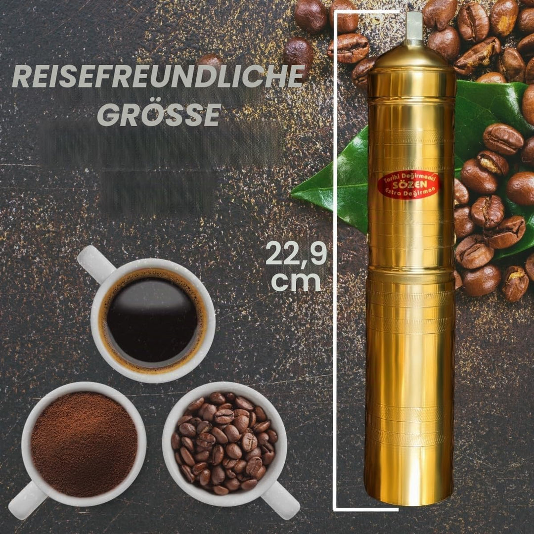 Manuelle Kaffeemühle, 22.9 cm, handgefertigt, Messing, manuelle Bohnenmühle mit verstellbarer Handku