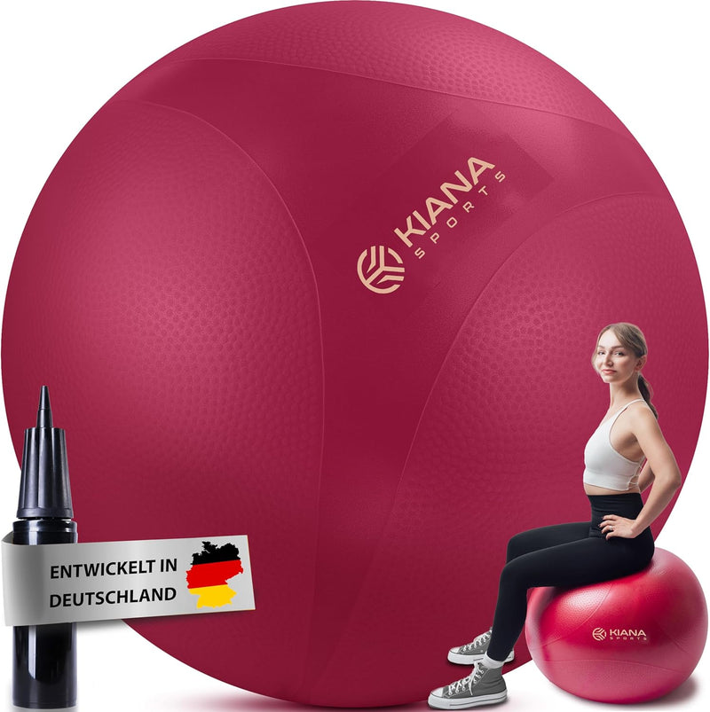KIANA SPORTS® Gymnastikball & Sitzball - 4 Grössen - Deutsche Entwicklung - Rutschfester Yoga Ball m