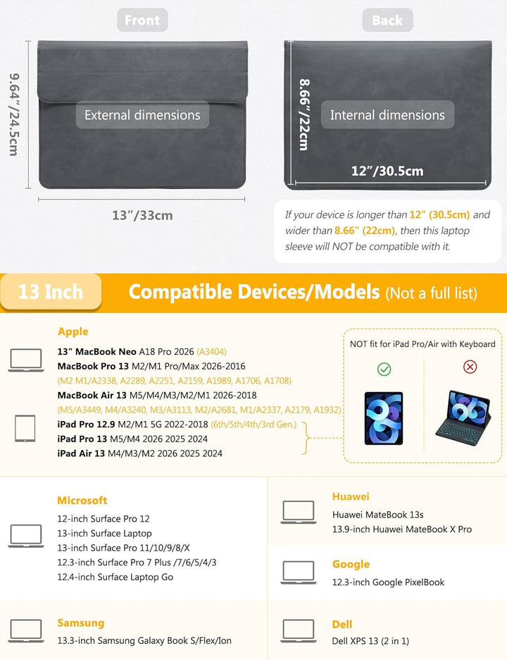 HYZUO 13 Zoll Laptop Hülle mit Standfunktion für 2026-2018 MacBook Air 13 M5 M4 M3 M2 M1, 2026 13" M