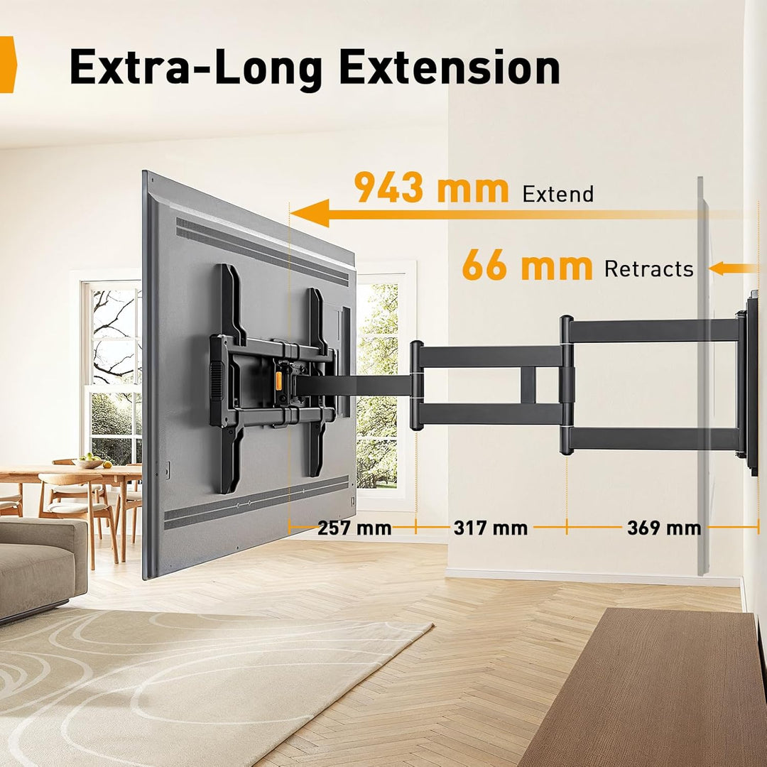Perlegear TV Wandhalterung mit 943mm Langarm für 42–84 Zoll bis zu 68kg, Extra Langer Reach Fernsehe