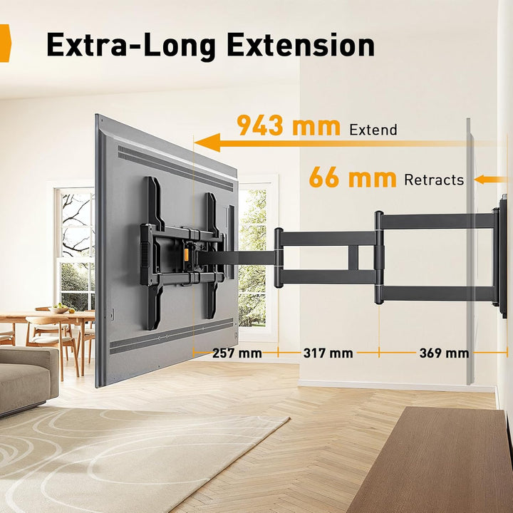 Perlegear TV Wandhalterung mit 943mm Langarm für 42–84 Zoll bis zu 68kg, Extra Langer Reach Fernsehe