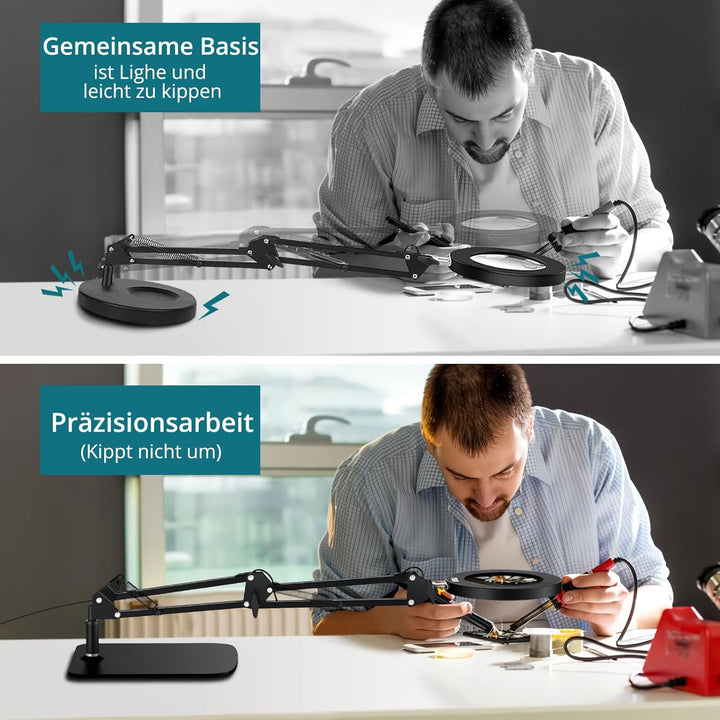 YGiTK 2-in-1 Vergrösserung Schrebtischlampe, 8X Lupe zum Lesen mit grossem Sockel/Klemme, LED Lupenl