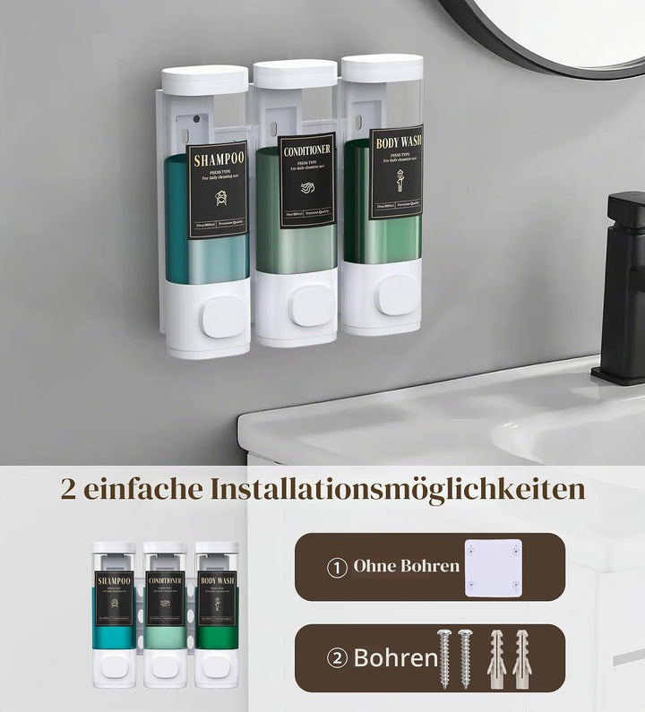 Luxspire Shampoo- und Conditioner-Spender, bohrerloser Wand-Duschseifenspender mit 3 Kammern und was