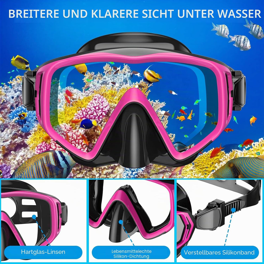 JEMULICE Schnorchelset Erwachsene, Schnorcheln Set mit Taucherbrille und Dry Schnorchel für Herren u