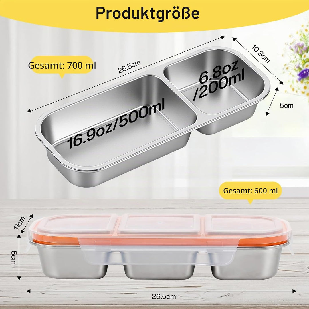 Snackbox mit Fächern Edelstahl 2 Stück 600ml und 700ml Snackbox Edelstahl mit Deckel Auslaufsicher B