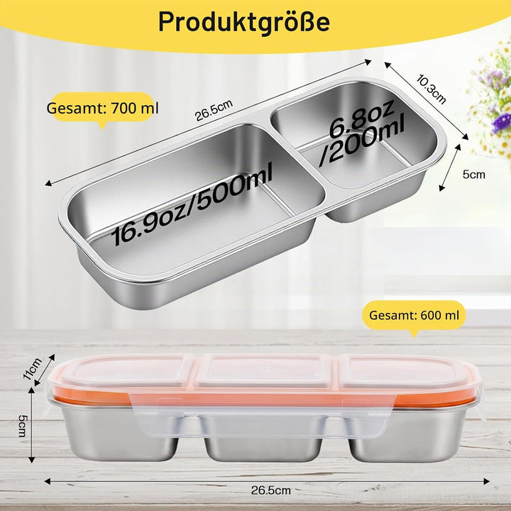 Snackbox mit Fächern Edelstahl 2 Stück 600ml und 700ml Snackbox Edelstahl mit Deckel Auslaufsicher B