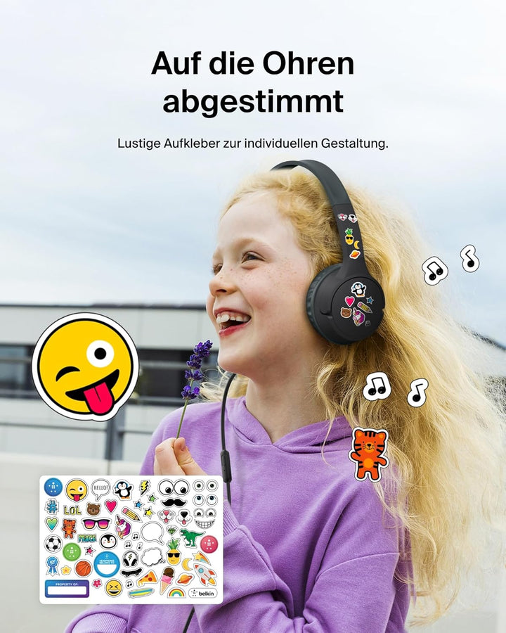 Belkin SoundForm Kopfhörer Kinder mit Kabel, USB-C auf 3,5-mm-Klinken Dongle, integriertes Mikrofon,