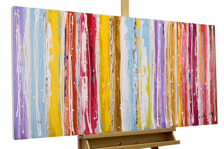 KunstLoft Leinwandbild | 100% HANDGEMALT | 120x60cm | Gemälde 'Line it ' | Abstrakt | Bunt | Wandbil