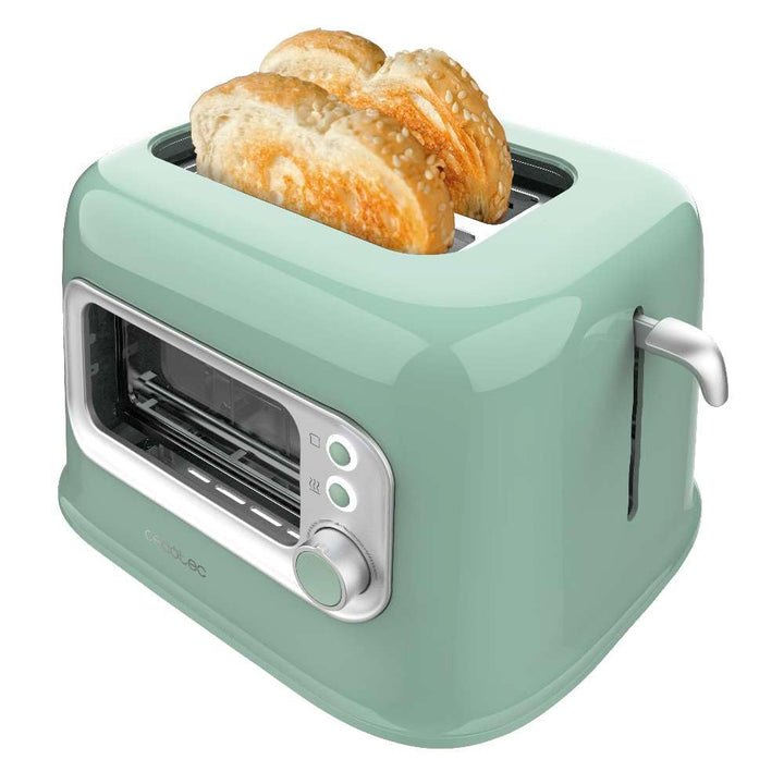 Cecotec Vertikaler Toaster RetroVision Green, 700W Leistung, 2 Extra-breite Schlitze, Einzigartiges