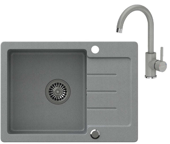 VBChome Spülbecken Grau Granit 60 x 44 cm Einzelbecken Einbauspüle gesprenkelt reversibel Verbundspü
