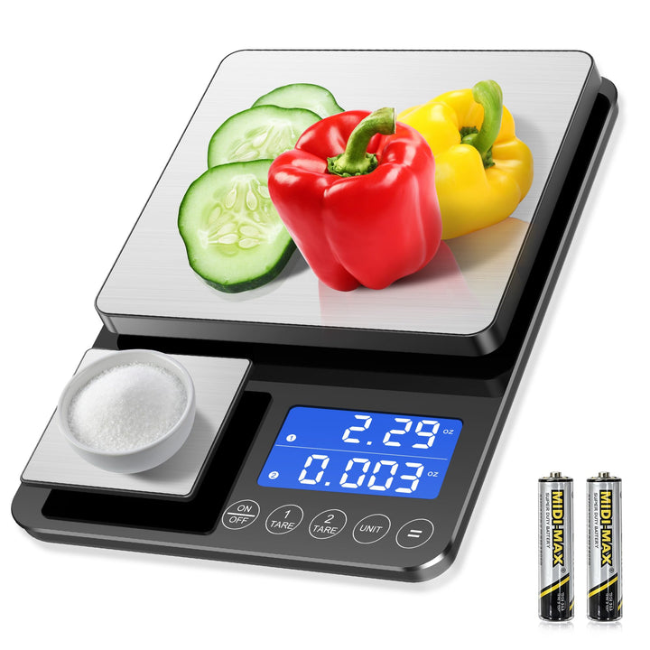 Digitale küchenwaagen mit Dual Plattform–Präzise 500g/0,01g&15kg/1g Messung, Tara-und Summierfunktio