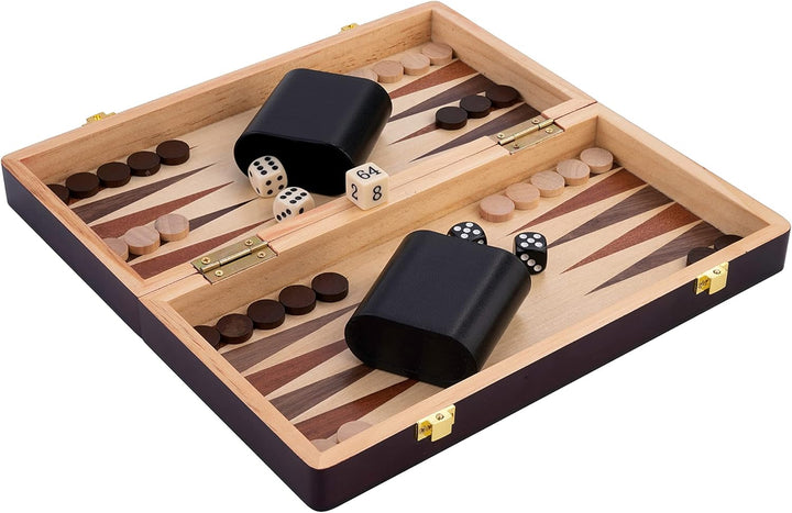 Engelhart - Schach/Backgammon Holzkiste - Wende- und Klappbrett - Inklusive Teile (30 cm) 30 x 30 cm