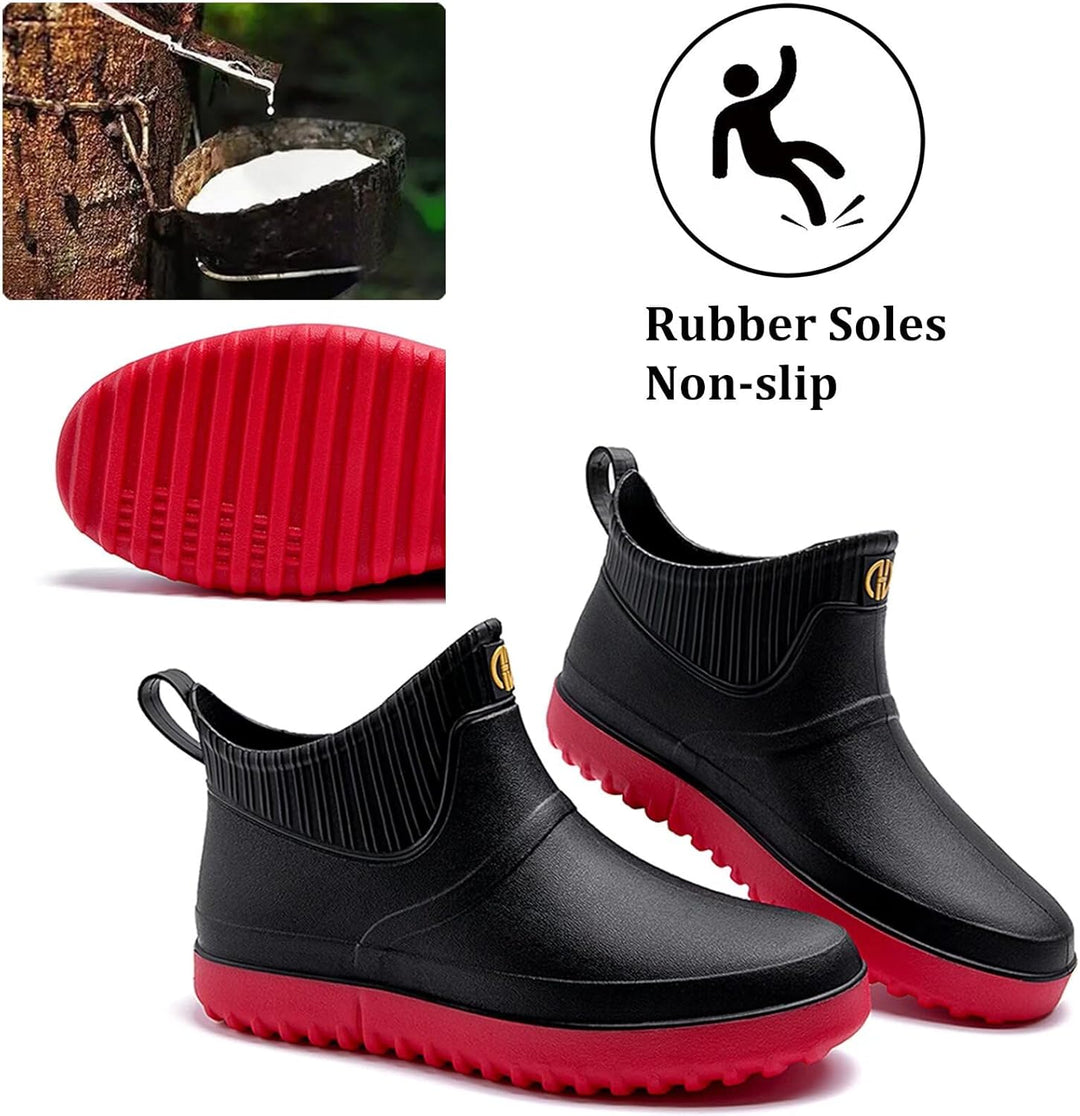 Herren Gummistiefel Kurz Wasserdicht rutschfest Stadt Regenstiefel 44 EU Schwarz Rot A1, 44 EU Schwa