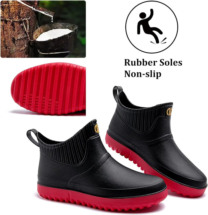 Herren Gummistiefel Kurz Wasserdicht rutschfest Stadt Regenstiefel 40 EU Schwarz Rot A1, 40 EU Schwa