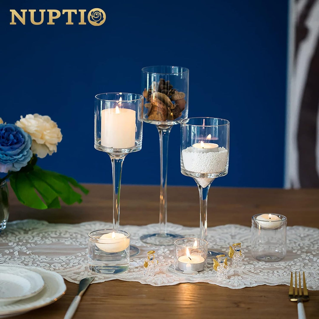 Nuptio Teelichthalter 3 Stück Glas Kerzenhalter für Teelicht &amp; Schwimmkerzen Hohe Elegante Stumpenke