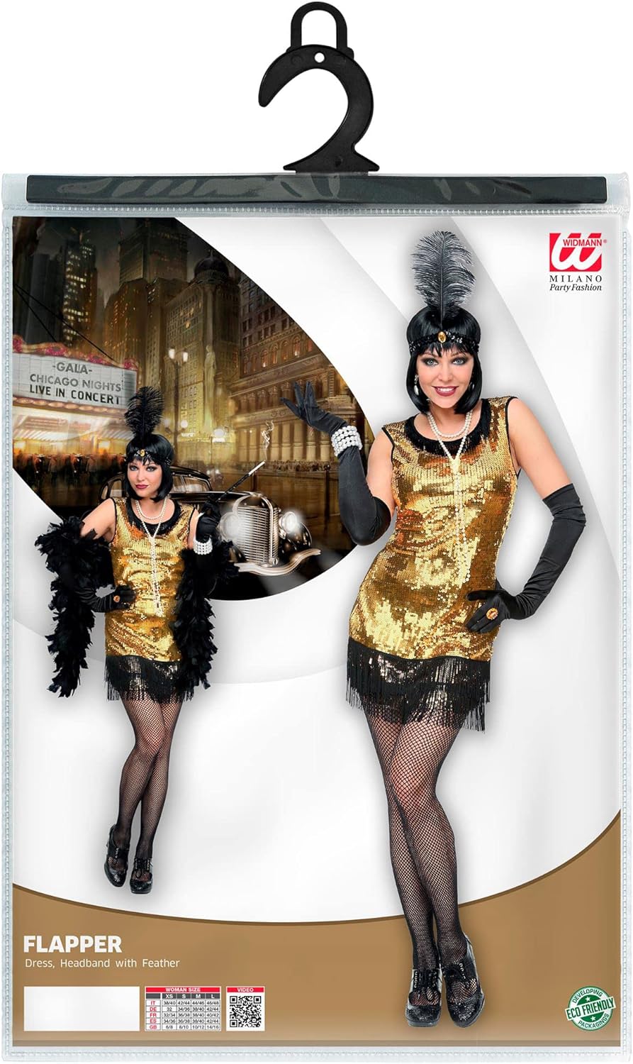 "ROARING 20s FLAPPER" (dress, headband with feather) - (S), S
