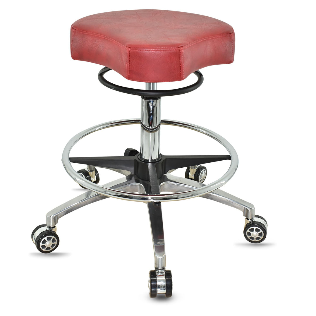 Design ergonomischer Rollhocker auf Rollen Rot - Höhenverstellbarer von 55 bis 75 cm mit Fussring -