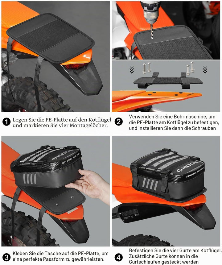 NICECNC Motorrad-Heckkotflügeltasche, Dirt-Bike-Tasche, Rücksitz mit Werkzeug-Rolltasche, Dirt-Bike-