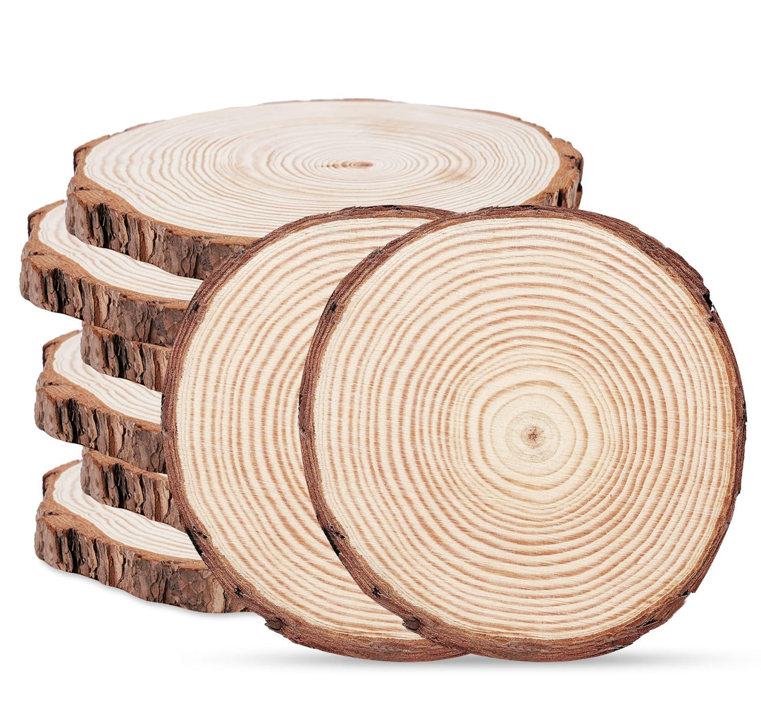 8 Set Holzscheiben 20-23cm, Baumscheiben zum Basteln aus Unbehandeltem Kiefernholz ohne Loch, Runde