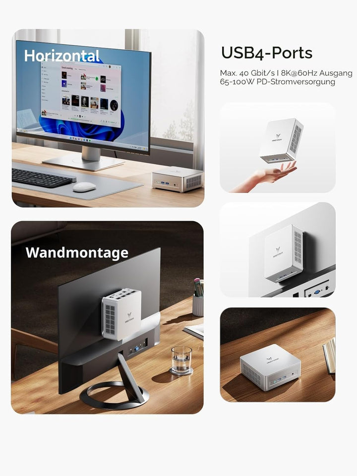 MINIS FORUM UM750L Slim Mini PC, AMD Ryzen 5 7545U Mini Computer (6C/12T, bis zu 4,9 GHz), 16 GB LPD