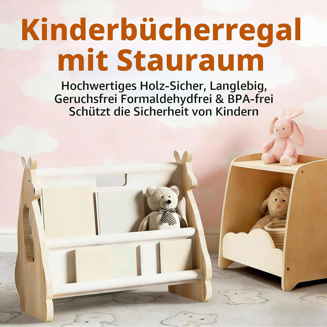 Bücherregal Kinder Holz, Bücherregal Deko, Doppelseitiges Holzregal mit Griff, Modern Holzregal für