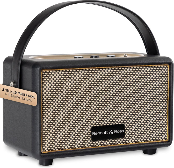 Bennett & Ross BB-820BK Blackmore Junior - Retro Bluetooth Lautsprecher in Lederoptik mit 5200 mAh A