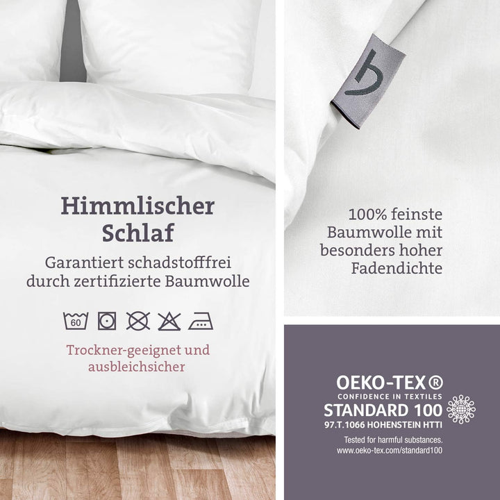 herzbach home Mako-Satin Bettwäsche | 100% Baumwolle | atmungsaktiv & kuschelig weich | Uni einfarbi