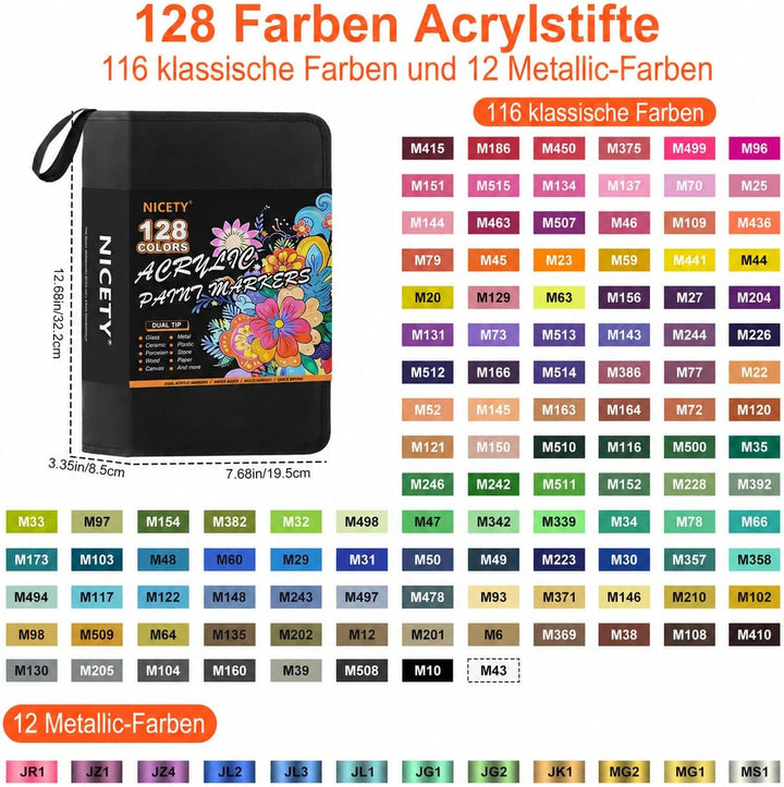 NICETY 128 Acrylstifte für Steine Wasserfest - Dual Tip Acrylmarker Multimarker für Steine Bemalen H