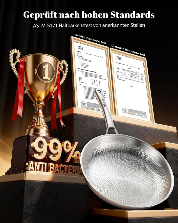 SNOWCLAD Titan Pfanne Pfannenset 3-teilig mit 2 Deckel,Titan Pfanne Unbeschichtet, Bratpfanne fur In