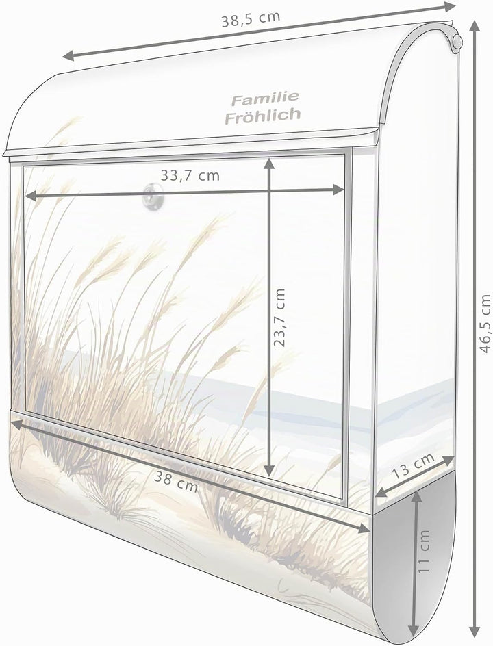 banjado Design Briefkasten personalisiert 38,5x46,5x13cm &amp; 2 Schlüssel - Briefkasten Stahl Silber Ze