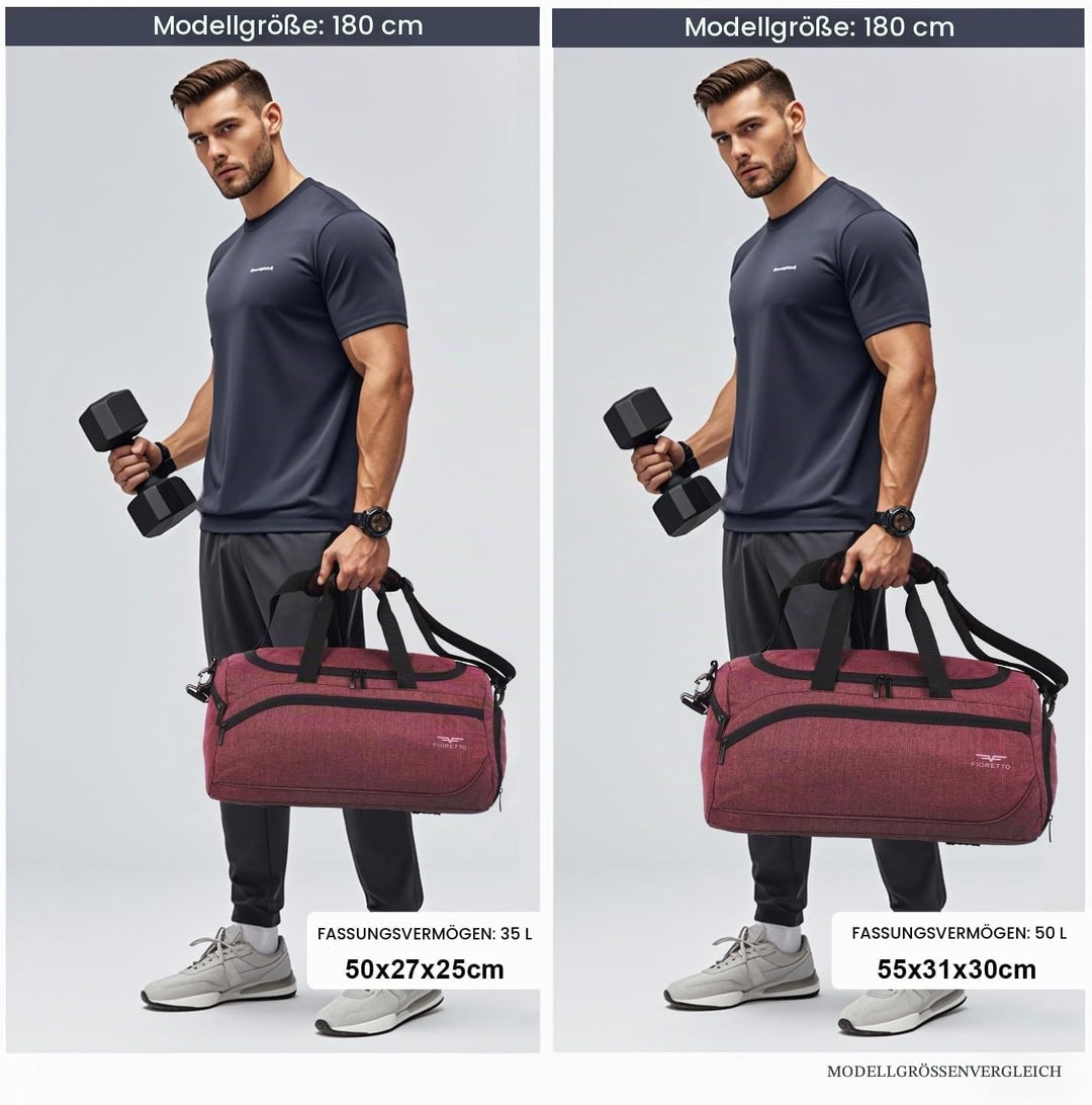FIORETTO 50L Sporttasche &amp; Reisetasche für Damen und Herren, mit Schuhfach &amp; Nassfach, Wasserdicht T