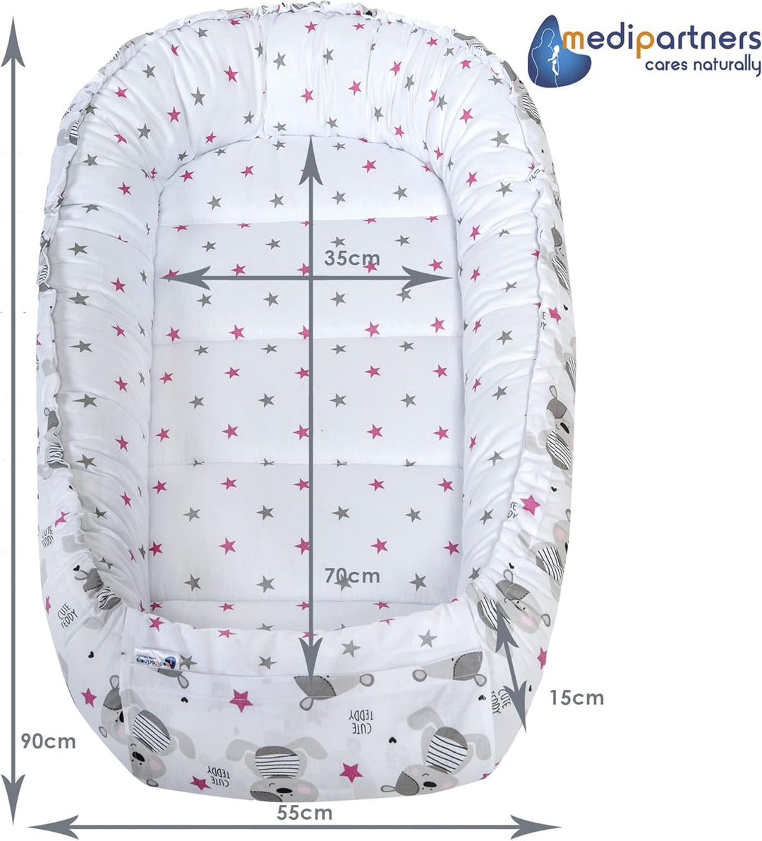 Medi Partners Babynest Kuschelnest Babynestchen 100% Baumwolle Nestchen Reisebett für Babys Säugling