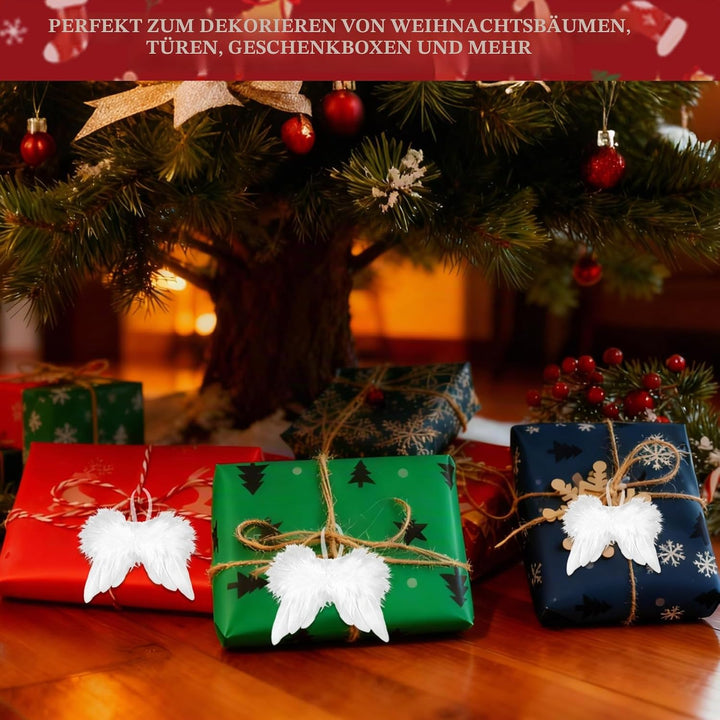 10 Stück Engelsflügel Weihnachten Weiss, Christbaumschmuck Federn Anhänger, Weihnachtsbaumschmuck En