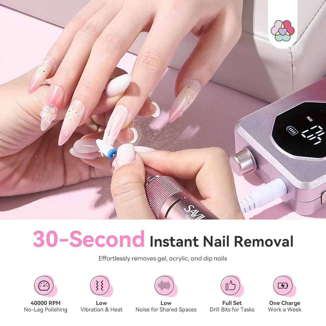 SAVILAND Elektrischer Nagelfräser Professionell, Tragbare Nagelfeile für Acryl-Gel-Nägel, Kabellose
