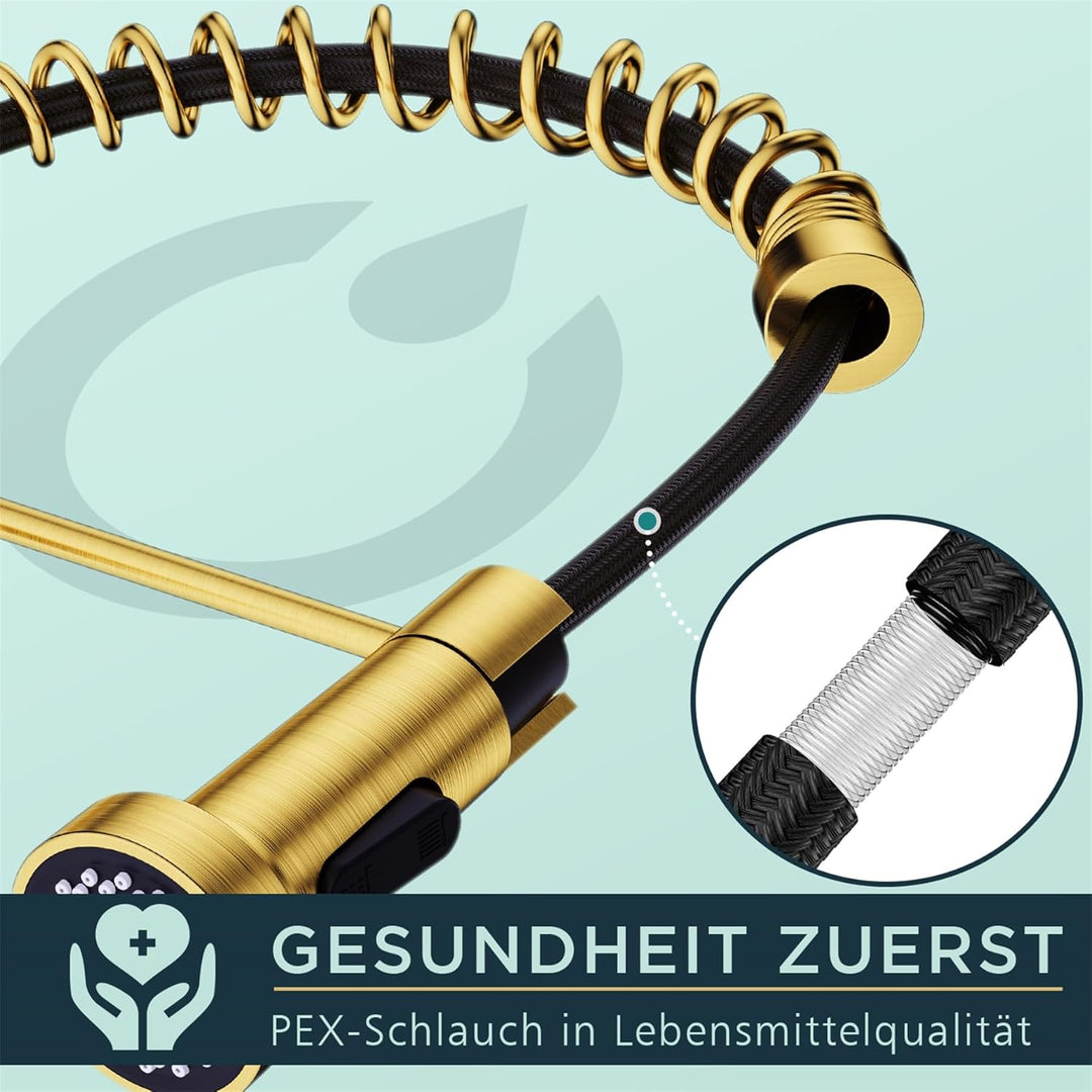 FORIOUS Wasserhahn Küche, Hoher Bogen Hochdruck Küchenarmatur mit Herunterziehen Brause Armatur, Mis