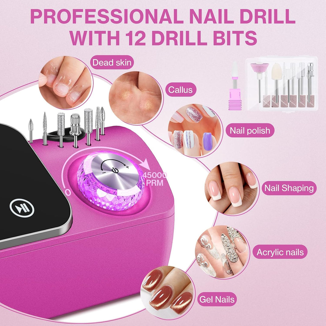 Elektrischer Nagelfeile Nagelfräser für Gelnägel, 45000 U/min Nagelfräser Professioneller mit LCD-An