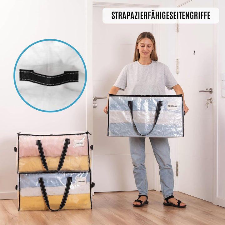 VENO Umzugstaschen 2 Stück Aufbewahrungstasche mit Griffe und Reissverschlüssen, Kleideraufbewahrung