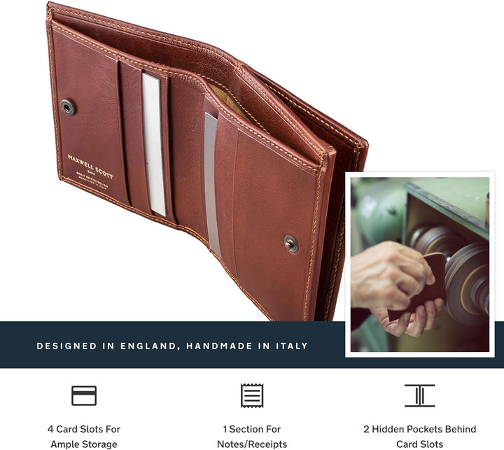 Maxwell-Scott Hochwertige Herren Luxus Leder Geldbörse Rocca Cognac Braun, Cognac Braun