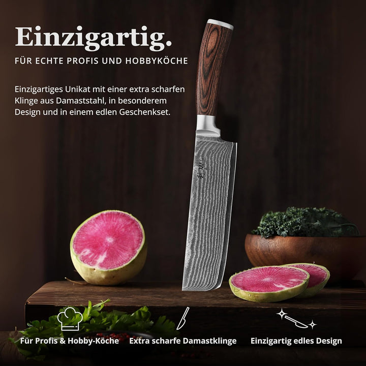 Wakoli EDIB Nakiri Messer mit Gravur, personalisiertes Geschenk für Hobbyköche, 17,5 cm VG10 Damasts