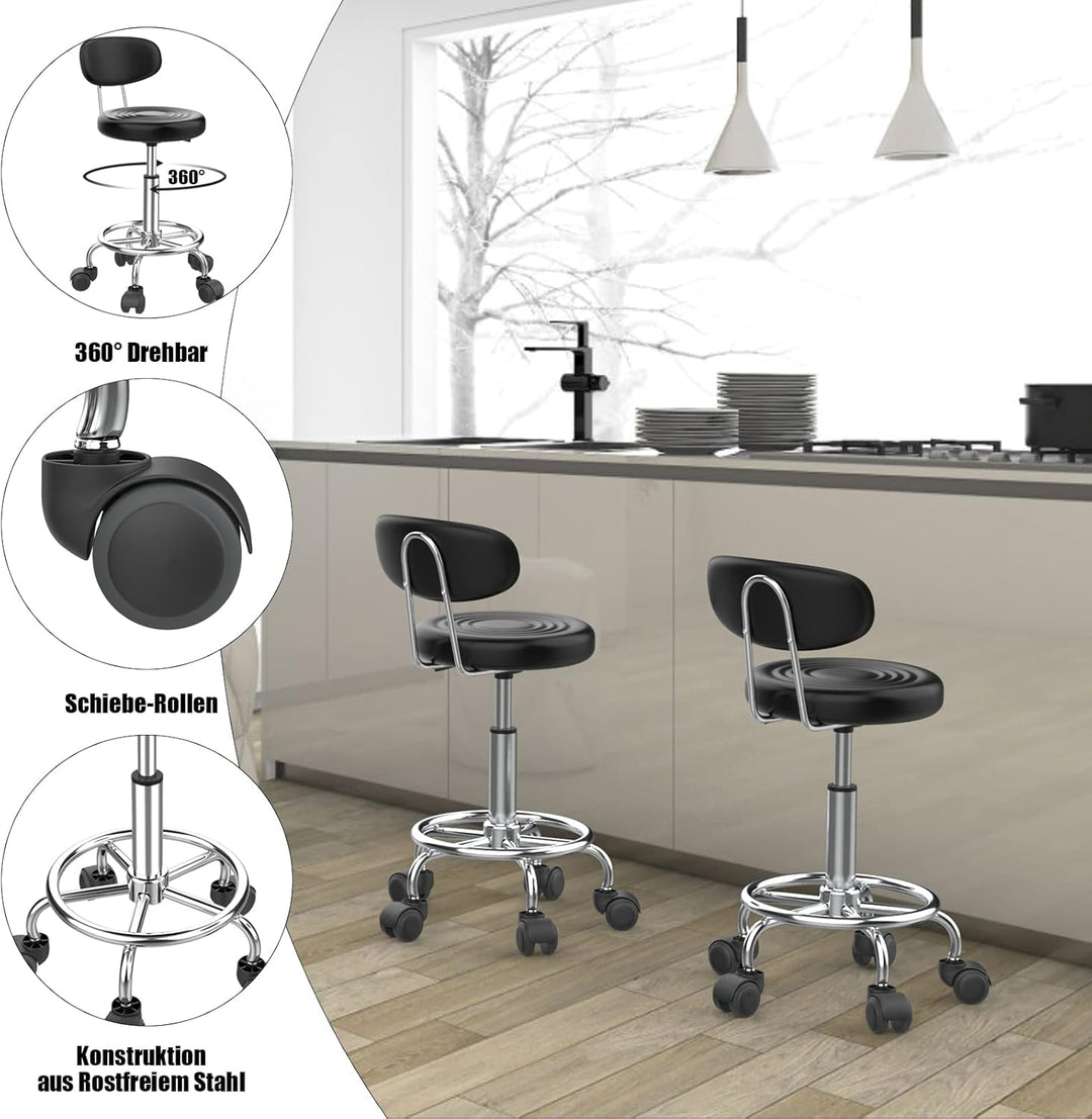 Lvhecforhm Bürostuhl mit Lehne, Rollhocker 2er Set, Arbeitshocker Höhenverstellbar, 360° Rotating Se