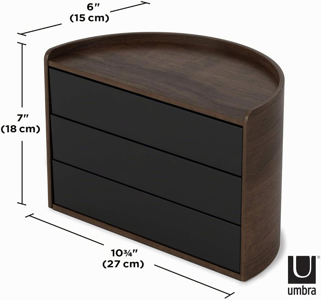 UMBRA Moona Schmuckaufbewahrung, Makeup Accessoire Organizer mit drehbaren Schubfächern, Schwarz/Wal