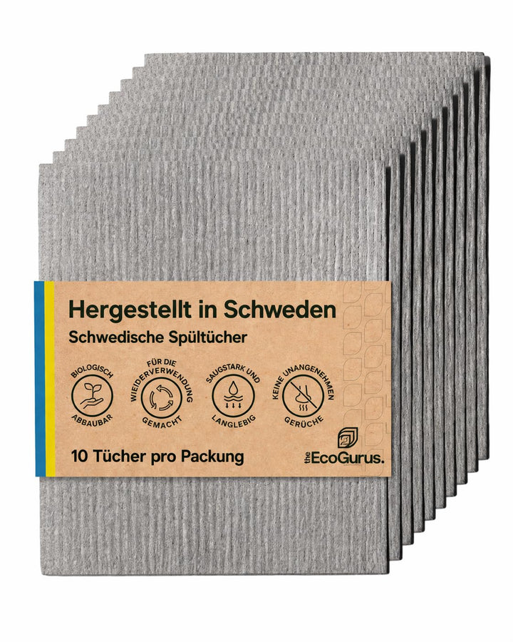 10er-Pack geruchsneutrale, Wiederverwendbare schwedische Spültücher, hergestellt in Schweden, biolog