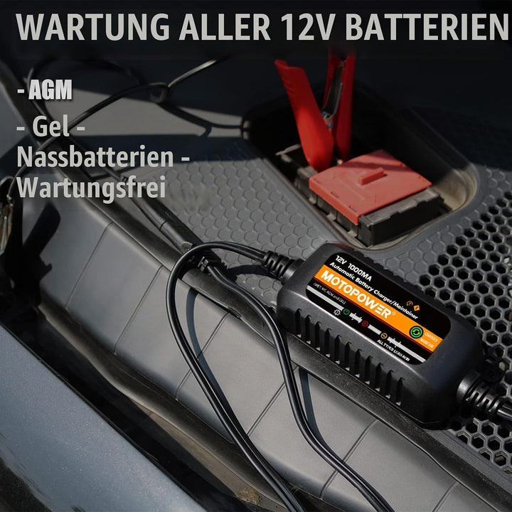 MOTOPOWER MP00205B 12 V 1000 mA Ladegerät/Batterieerhaltung, vollautomatisch, Schwarz b) - 12V 1000m