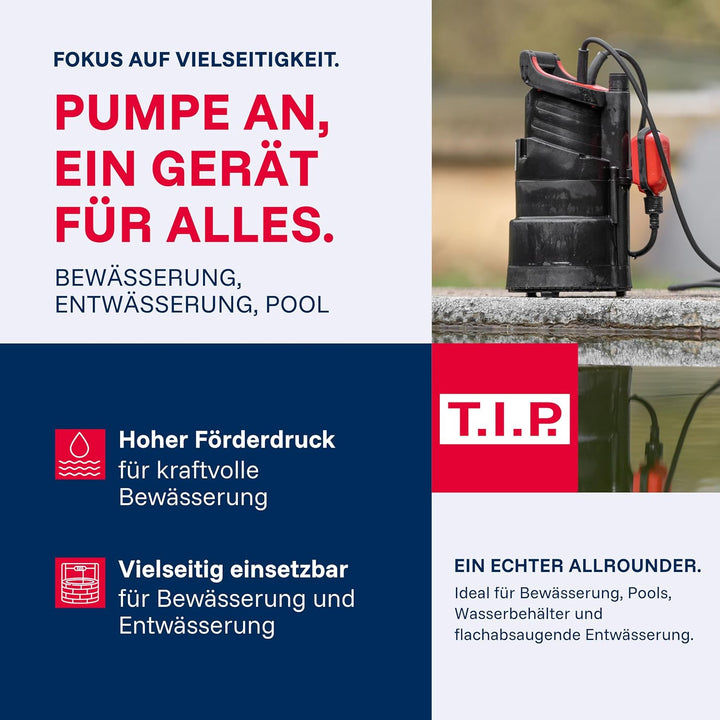 T.I.P. 30182 Tauchdruckpumpe DrainPress 3200/24, bis 3.200 l/h Fördermenge, Schwarz
